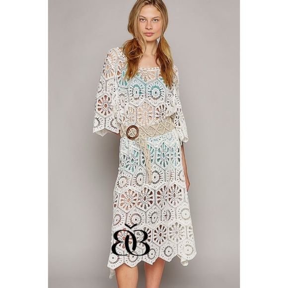POL Off White Crochet Half Sleeve Flared Midi Dress - Picture 7 of 8